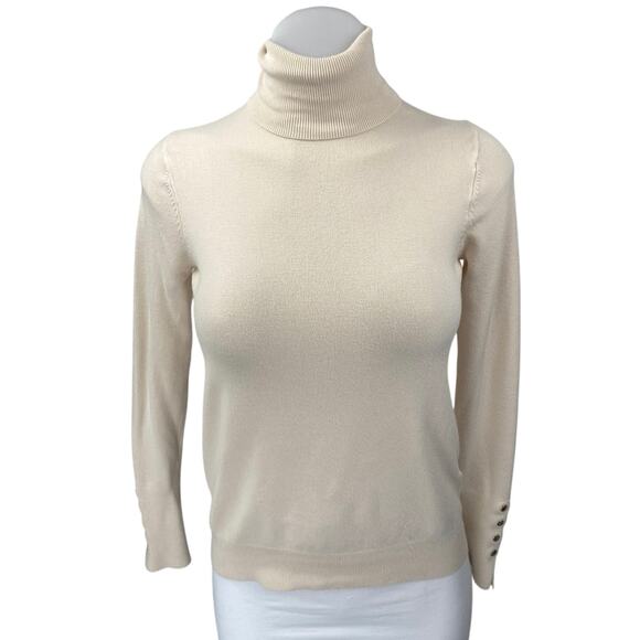 Zara Women's Cream Long Sleeve Turtleneck Button Knit Pullover Sweater Top Sz M - Picture 1 of 4
